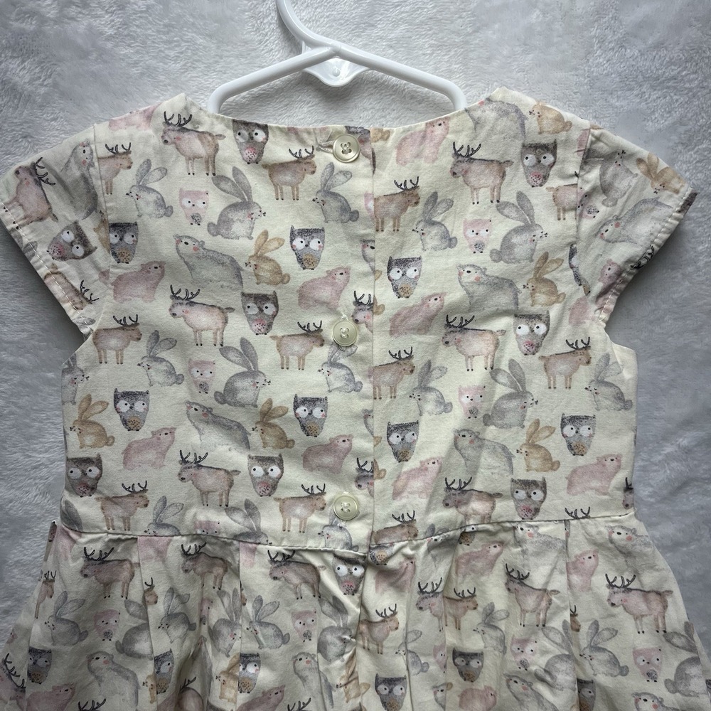 NEXT Baby Dress Baby Girl 9-12m Woodland Animals Forest Deer Bear Lined Cotton - Picture 4 of 5